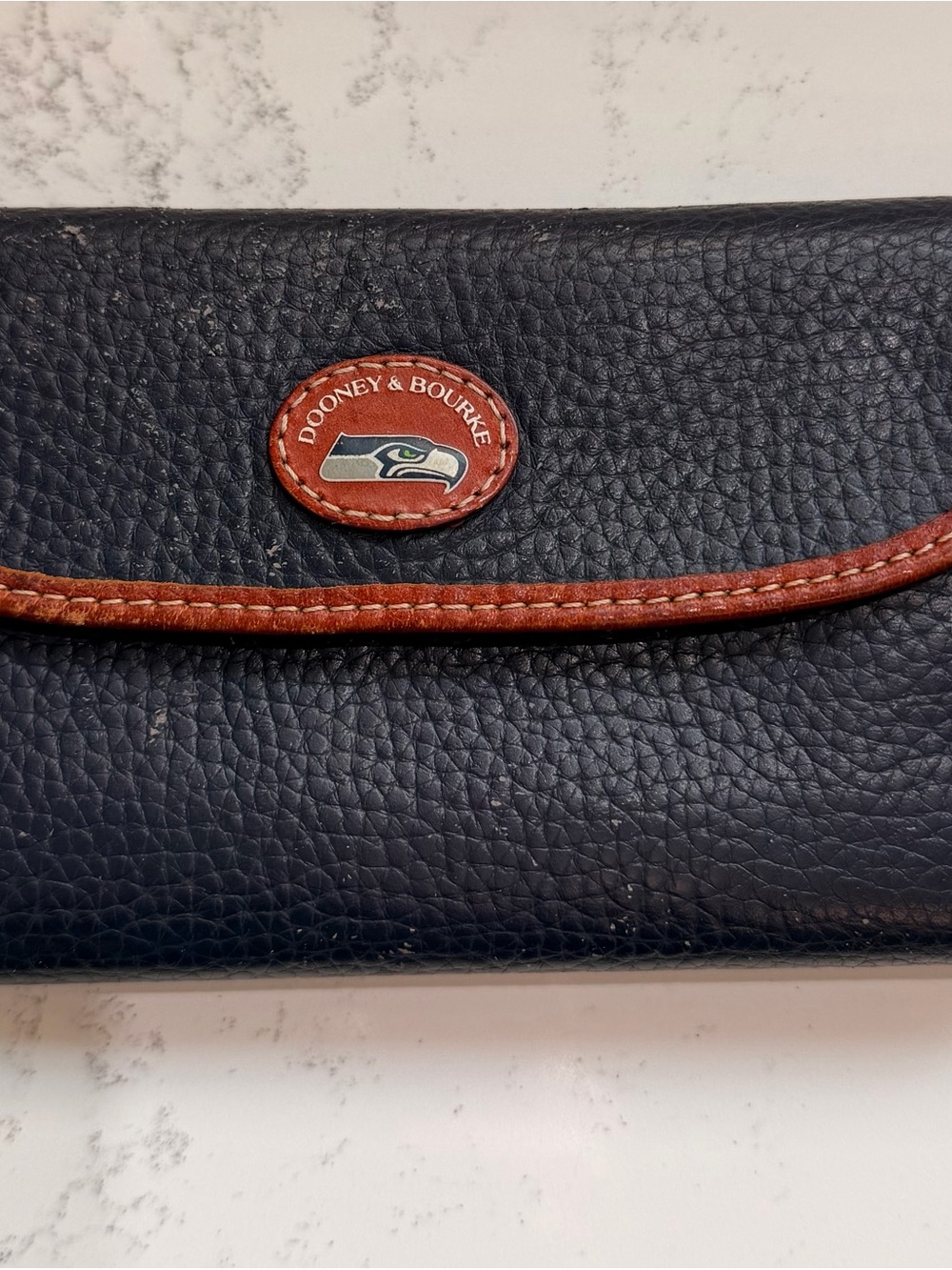 Vintage Dooney & Bourke Seahawks Navy Pebbled Leather Wallet